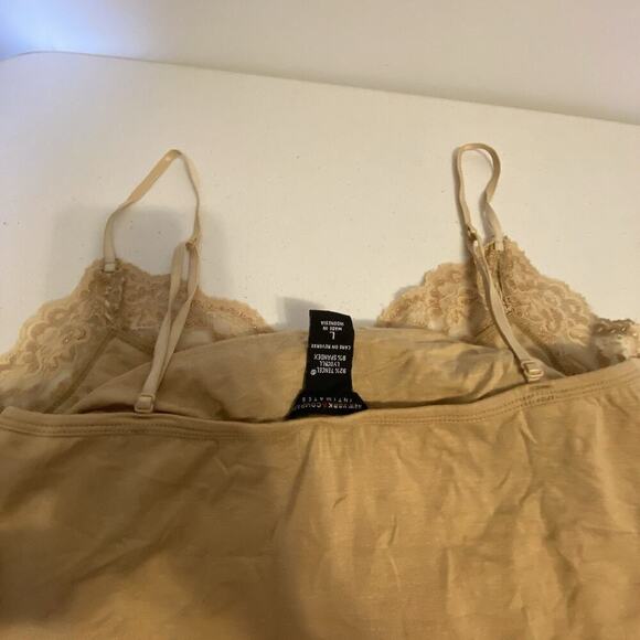 VTG Y2K NY & Co TankTop L Gold LaceTrim Fairy Grunge Babydoll Coquette Stretch - Picture 4 of 6